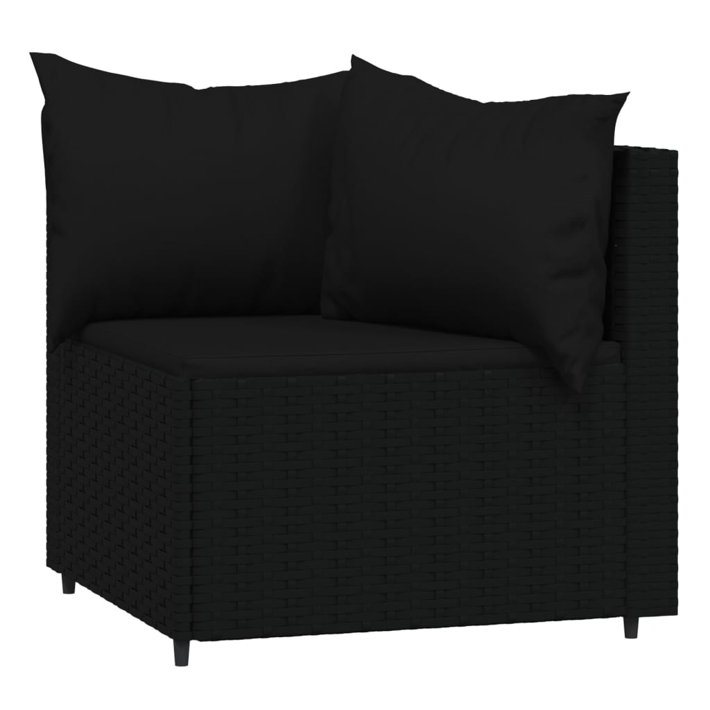 4 pcs conjunto lounge de jardim c/ almofadões vime PE preto