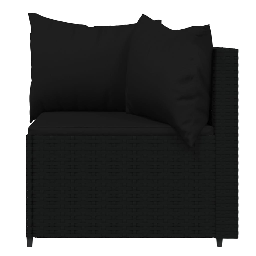 4 pcs conjunto lounge de jardim c/ almofadões vime PE preto
