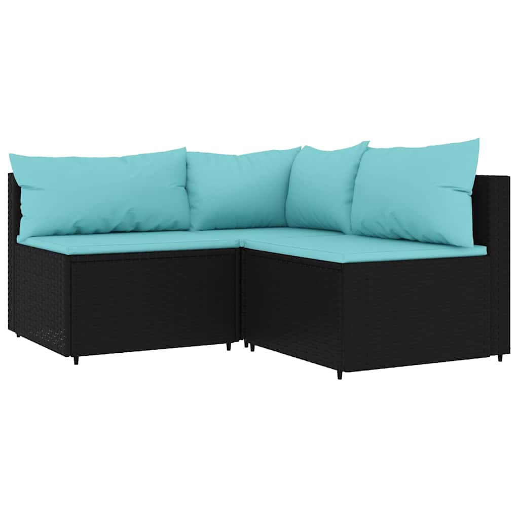 4 pcs conjunto lounge de jardim c/ almofadões vime PE preto