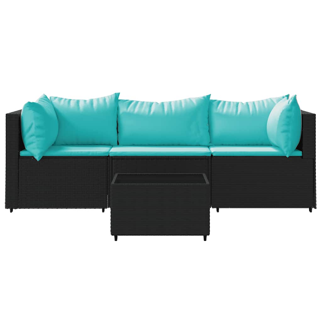 4 pcs conjunto lounge de jardim c/ almofadões vime PE preto