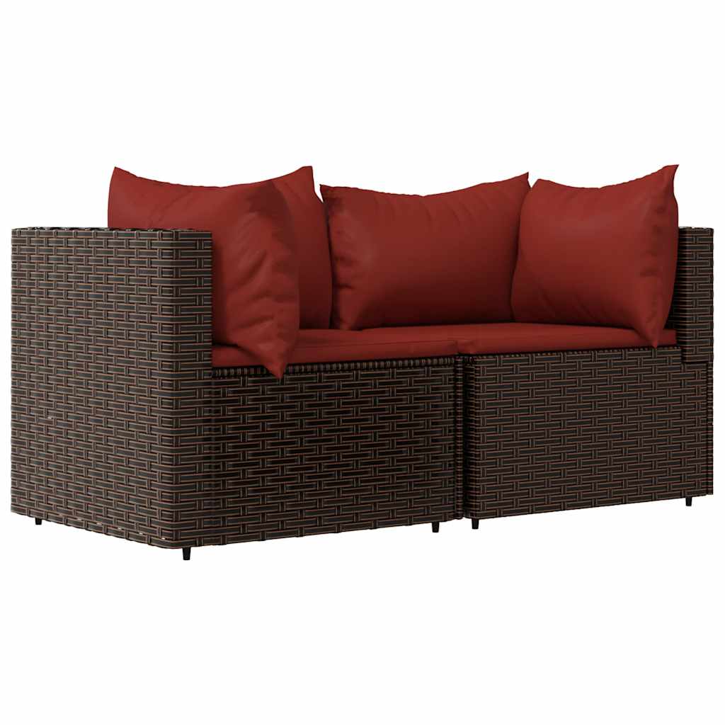 3 pcs conjunto lounge jardim c/ almofadões vime PE castanho