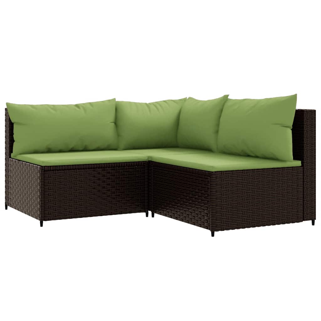 4 pcs conjunto lounge jardim c/ almofadões vime PE castanho