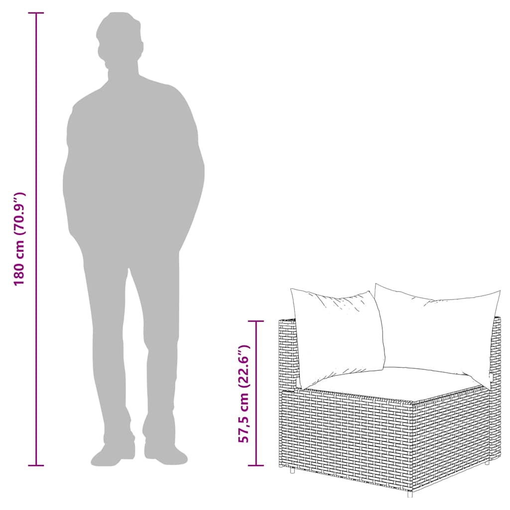 3 pcs conjunto lounge de jardim c/ almofadões vime PE cinzento