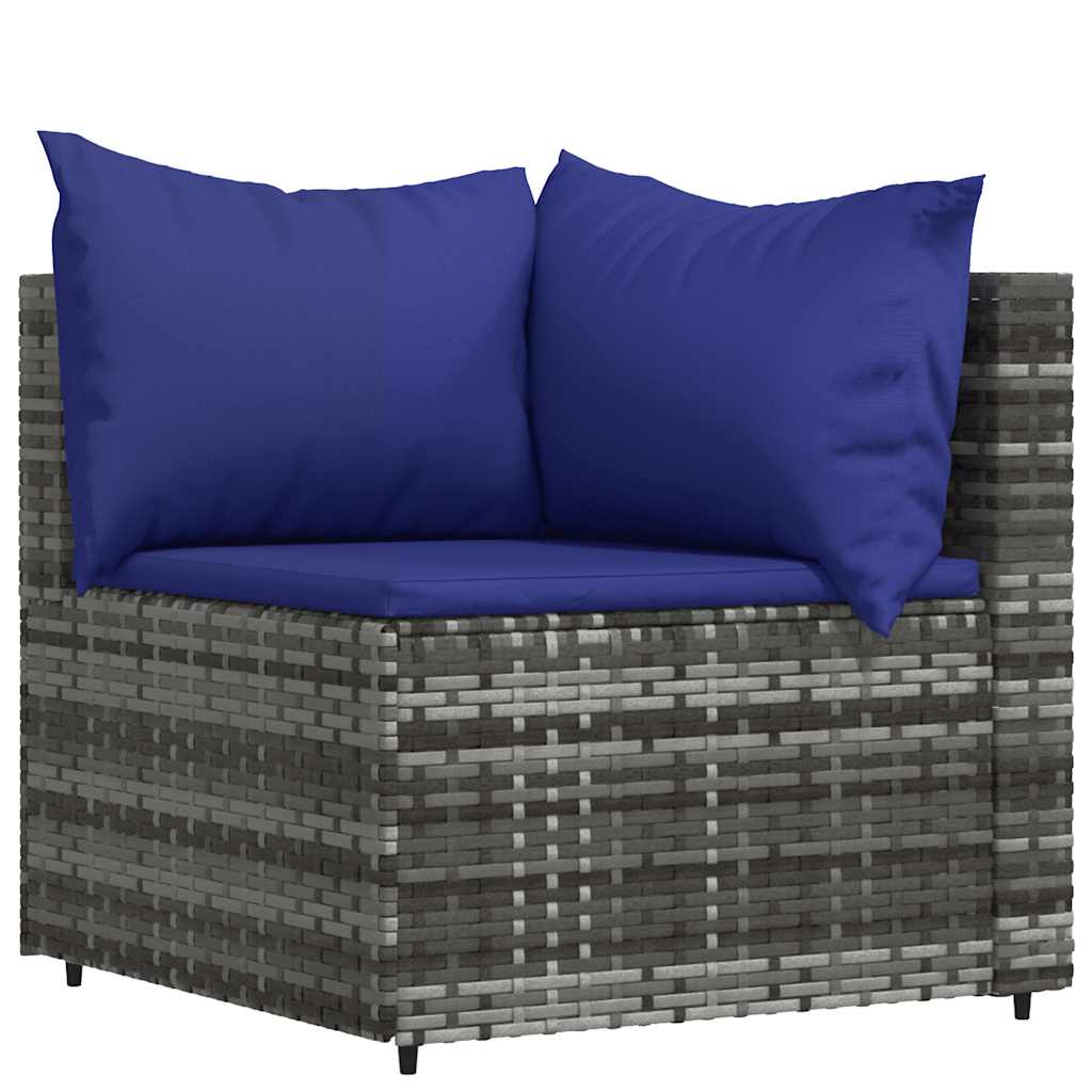 4 pcs conjunto lounge de jardim c/ almofadões vime PE cinzento