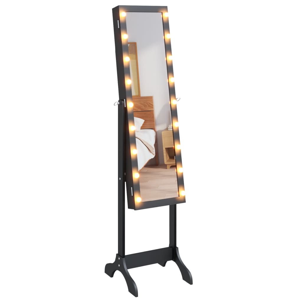 Espelho de pé com luzes LED 34x37x146 cm preto