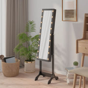 Espelho de pé com luzes LED 34x37x146 cm preto