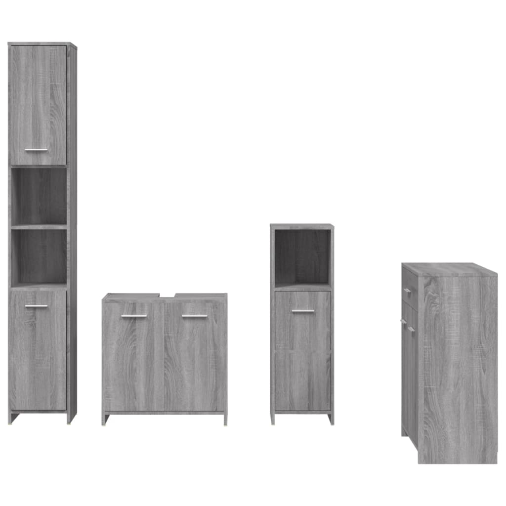 4 pcs Conjunto móveis casa de banho madeira proc. cinza sonoma