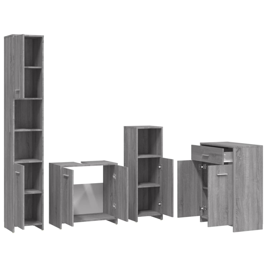 4 pcs Conjunto móveis casa de banho madeira proc. cinza sonoma