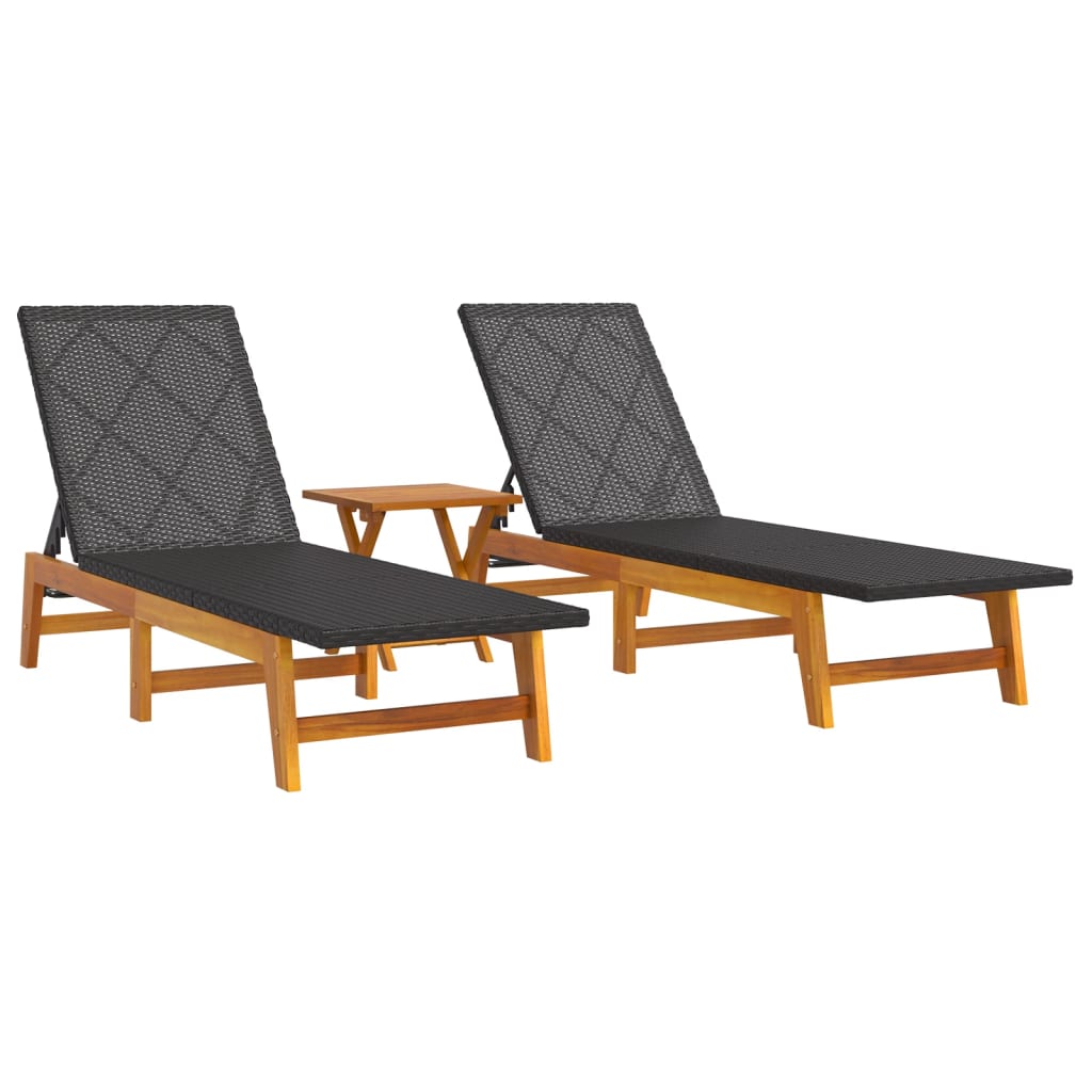 3 pcs conjunto lounge para jardim vime PE e acácia maciça