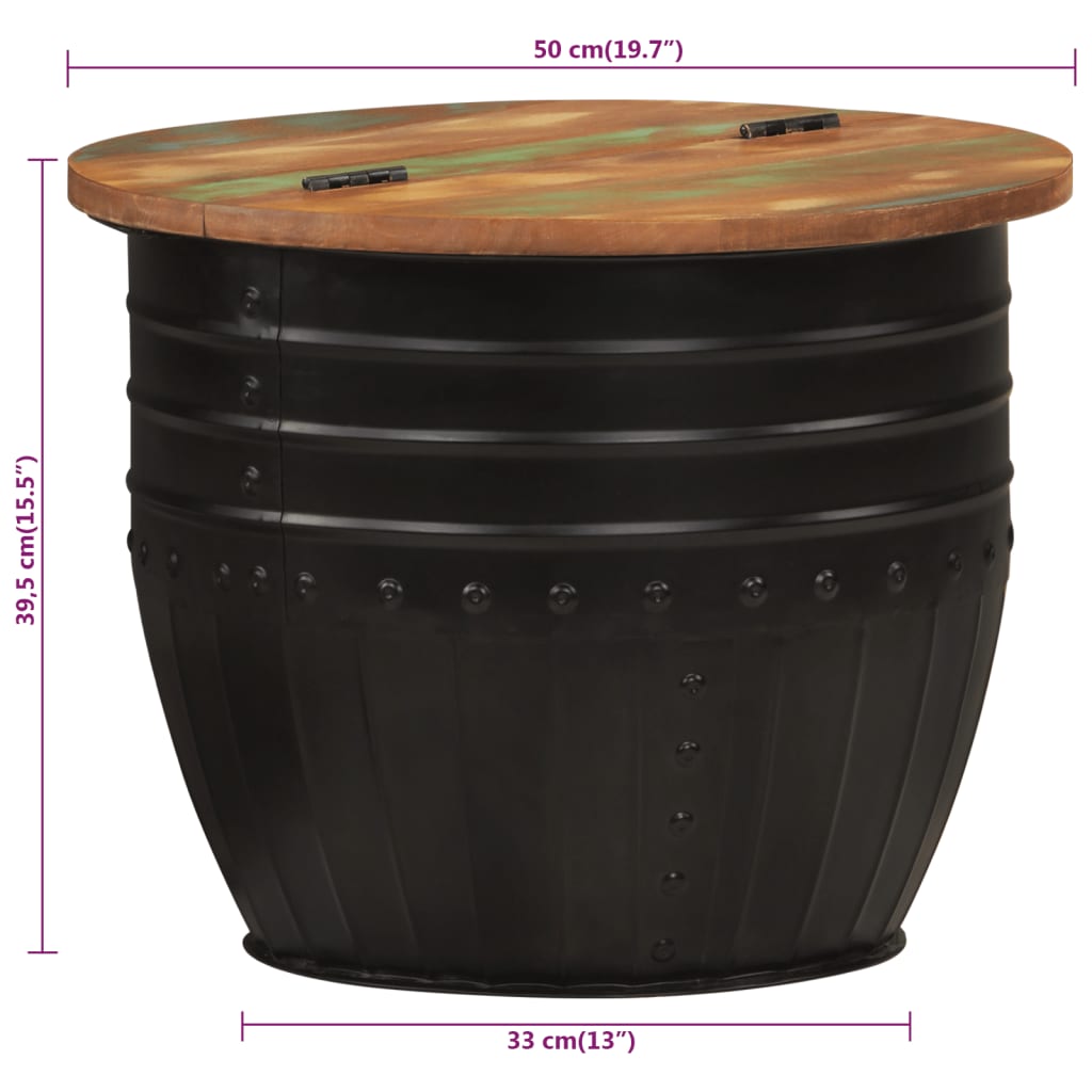 Mesa de centro 50x39,5 cm madeira recuperada maciça preto