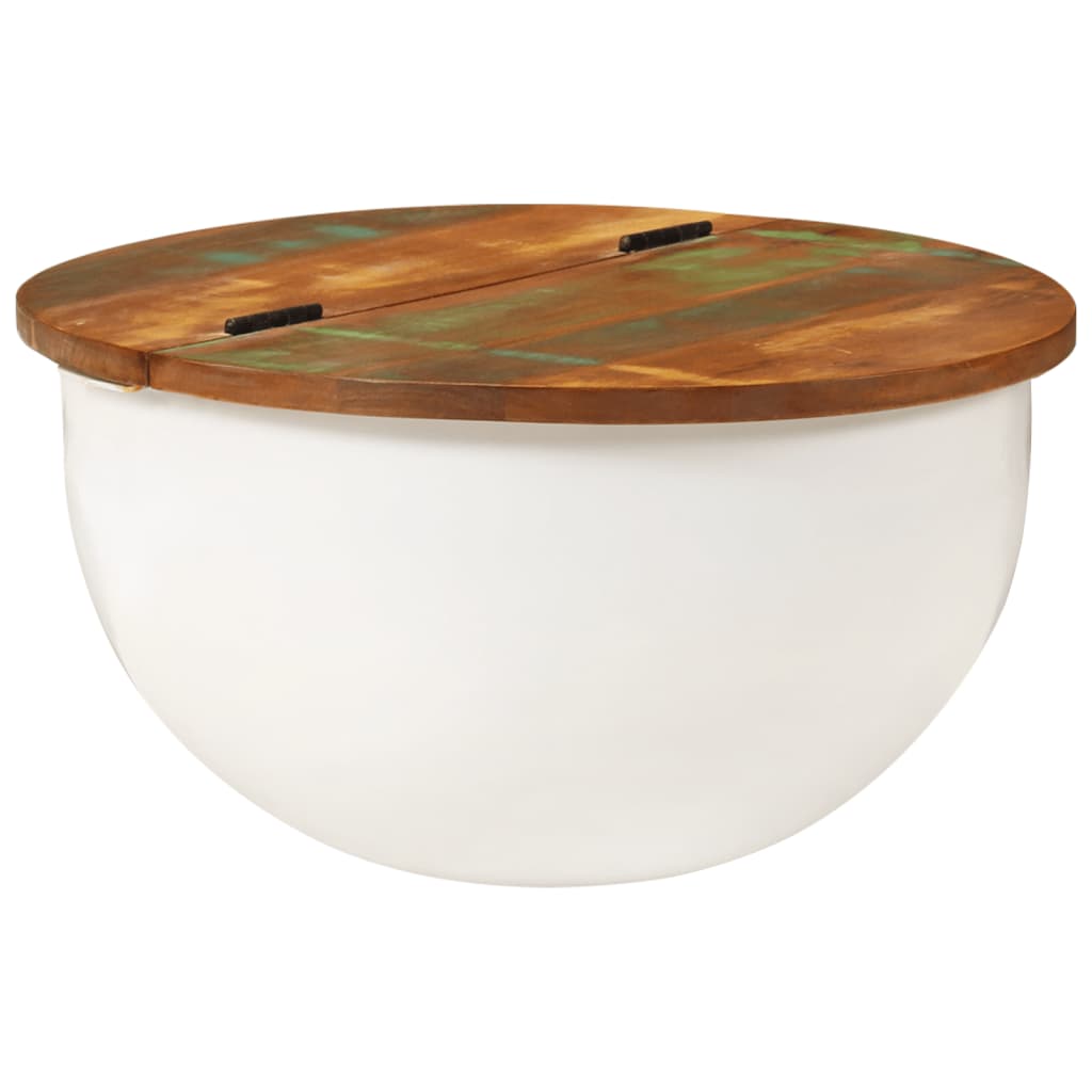 Mesa de centro 50x27 cm madeira recuperada maciça branco