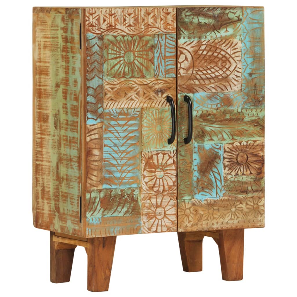 Aparador esculpido à mão 55x30x75 cm madeira recuperada maciça