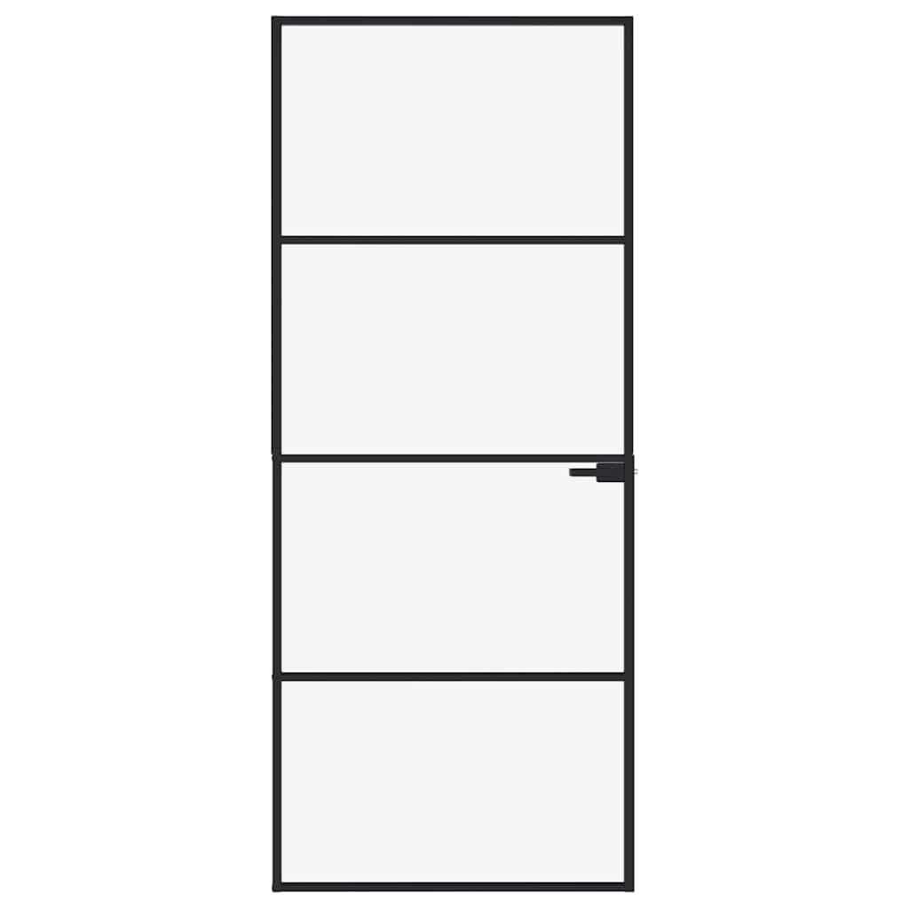 Porta interior 83x201,5 cm vidro temperado/alumínio fino branco