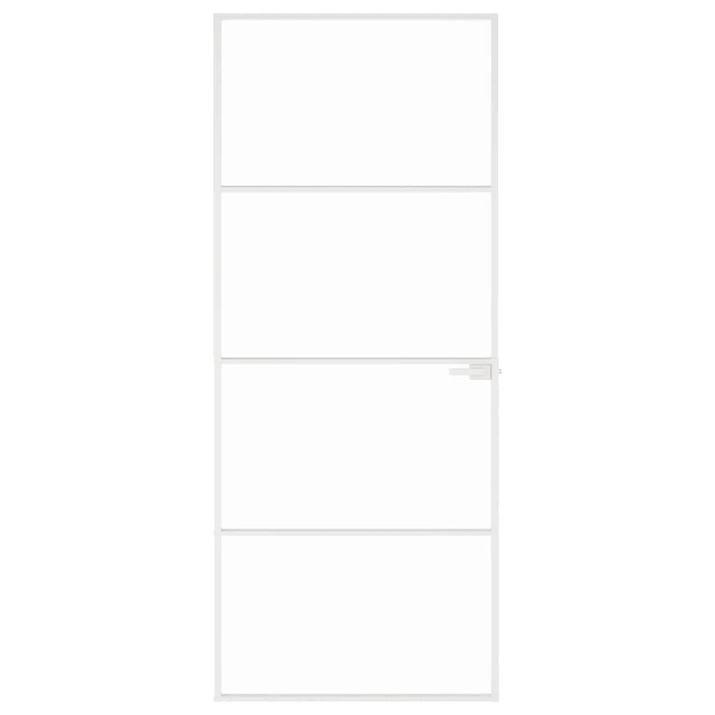 Porta interior 83x201,5 cm vidro temperado/alumínio fino branco