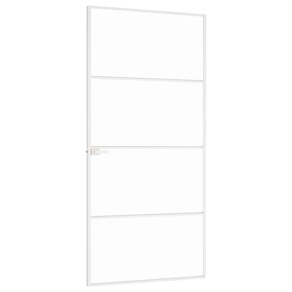 Porta interior 83x201,5 cm vidro temperado/alumínio fino branco