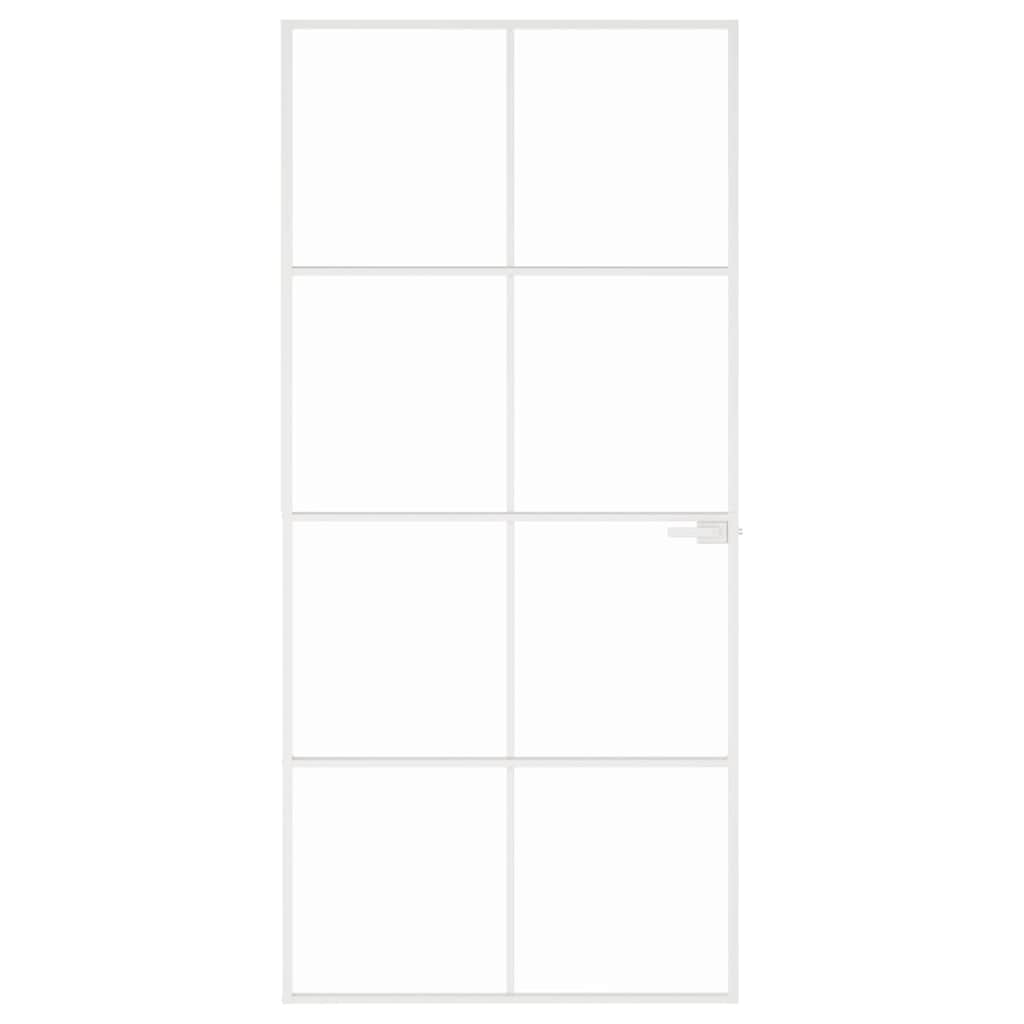 Porta interior 83x201,5 cm vidro temperado/alumínio fino branco