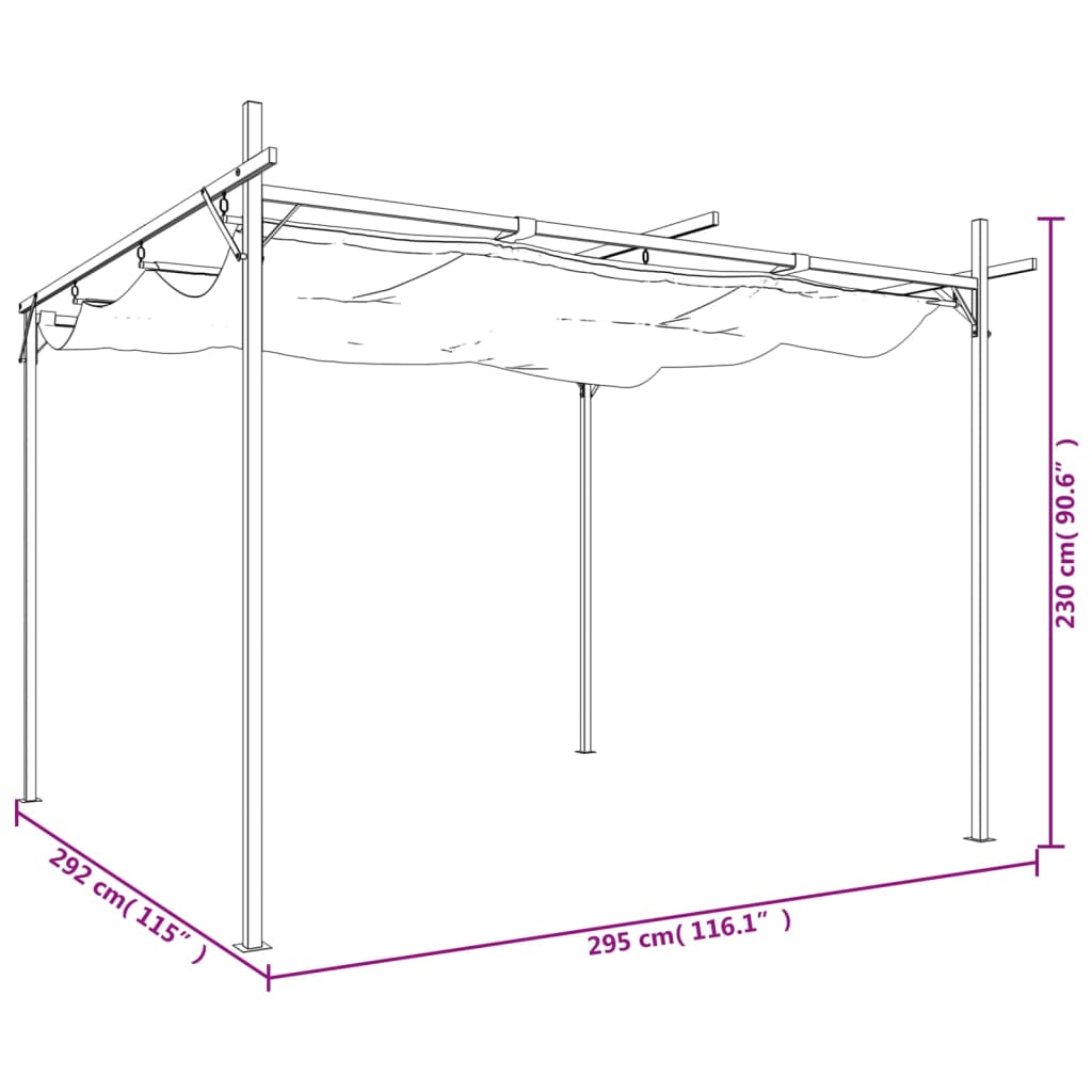 Pérgola com toldo retrátil 295x292x230 cm cor cinza-acastanhado