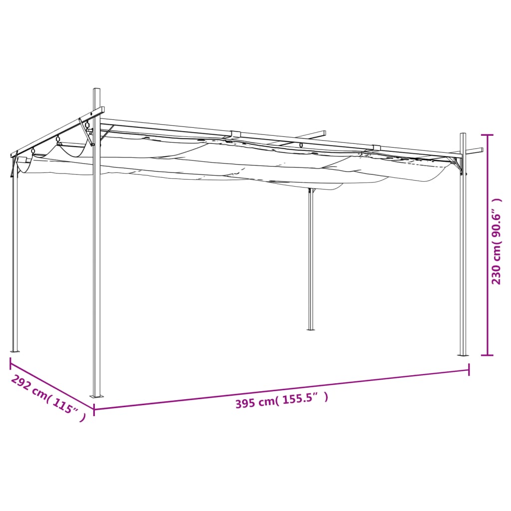 Pérgola com toldo retrátil 395x292x230 cm cor creme