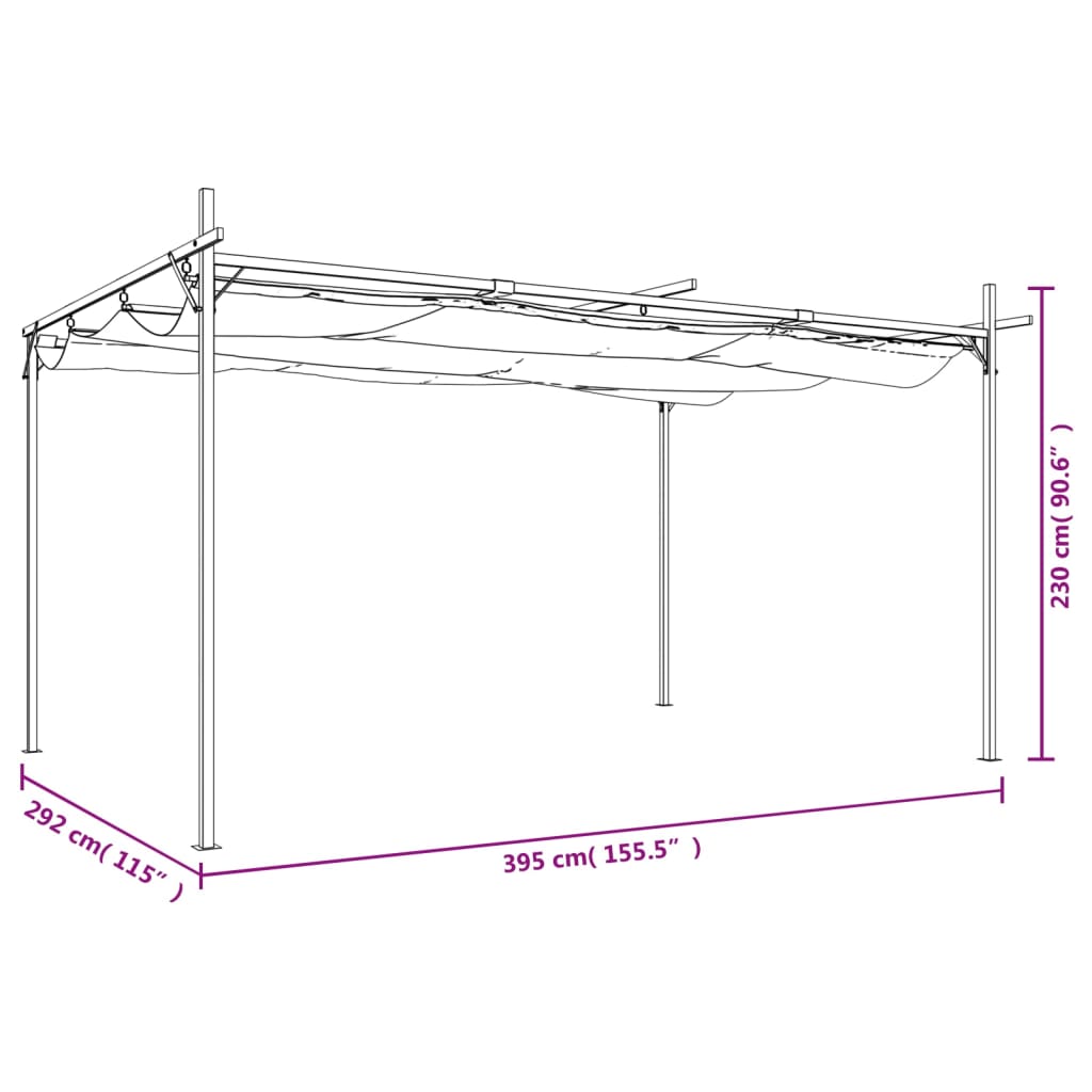 Pérgola com toldo retrátil 395x292x230 cm cor antracite