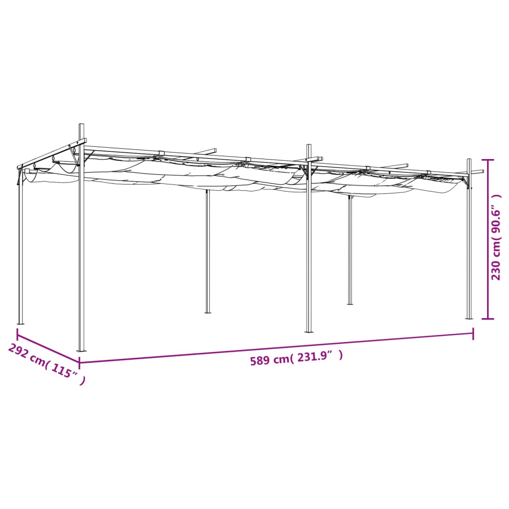 Pérgola com toldo retrátil 589x292x230 cm cor creme