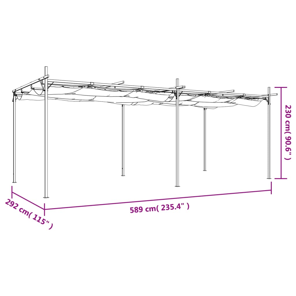 Pérgola com toldo retrátil 589x292x230 cm cor cinza-acastanhado