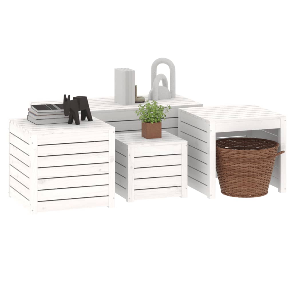 4 pcs conjunto de caixas de jardim pinho maciço branco