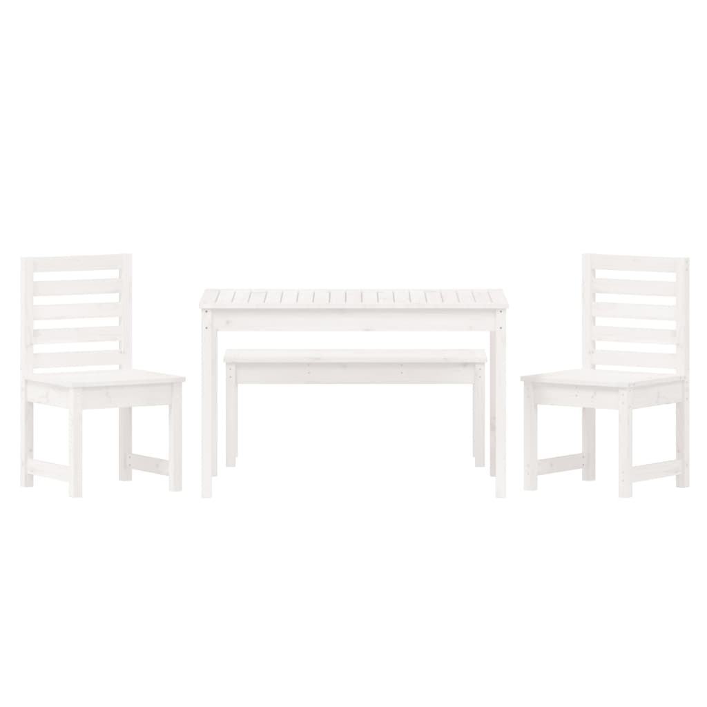 4 pcs conj. de jantar p/ jardim madeira de pinho maciça branco