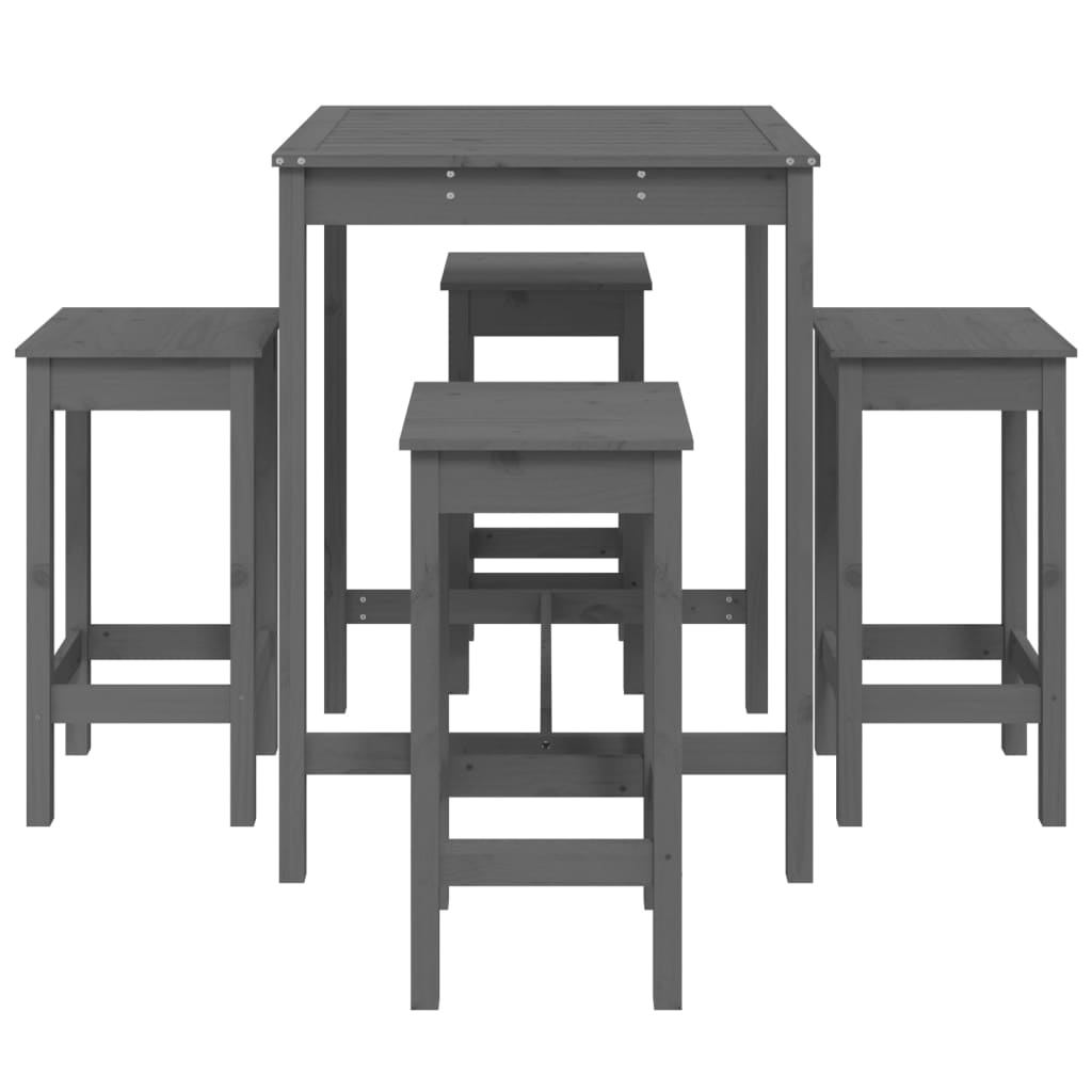 5 pcs conjunto de bar para jardim pinho maciço cinzento
