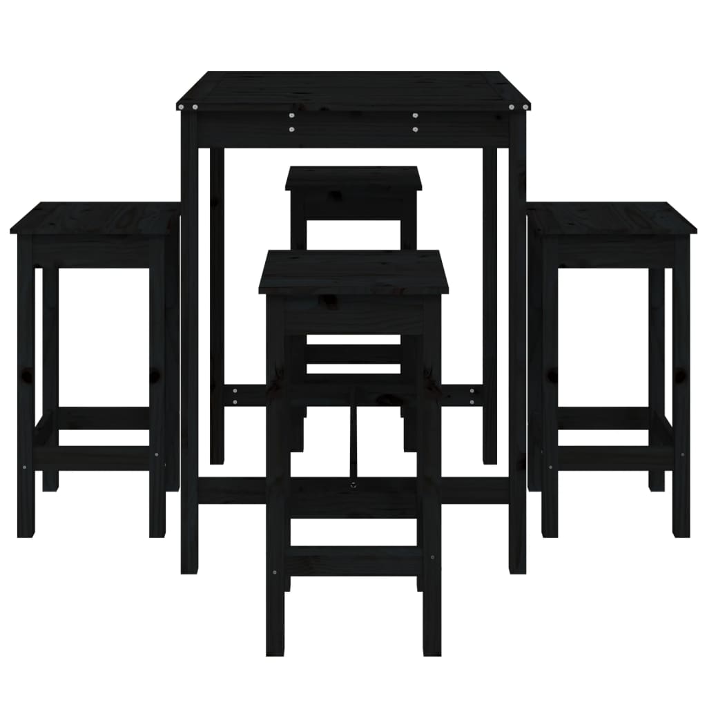 5 pcs conjunto de bar para jardim pinho maciço preto