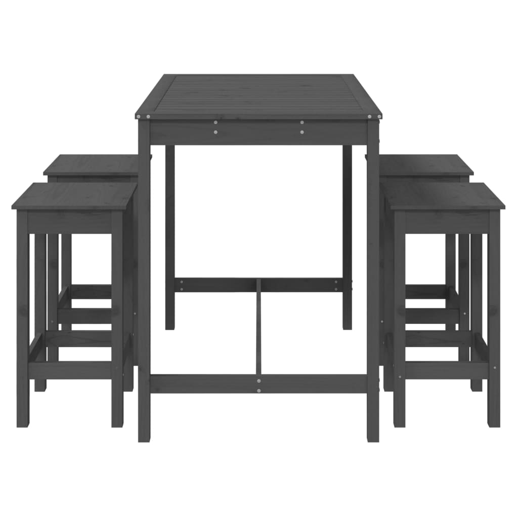 5 pcs conjunto de bar para jardim pinho maciço cinzento