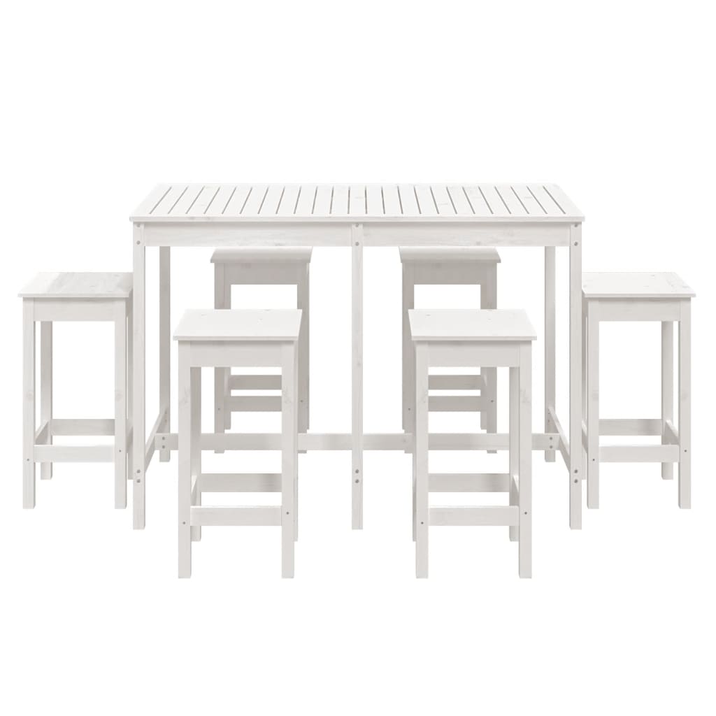 7 pcs conjunto de bar para jardim pinho maciço branco