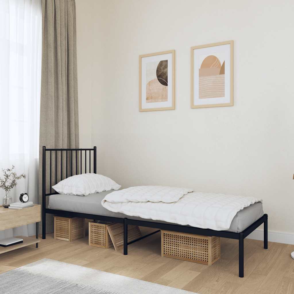 Estrutura de cama metal s/ colchão c/ cabeceira 75x190 cm preto