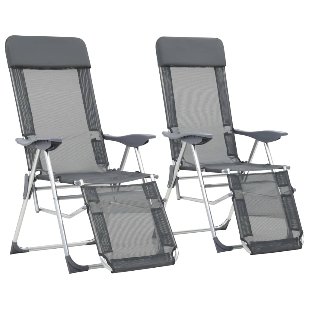 Cadeiras campismo dobráveis c/ apoio pés 2 pcs textilene cinza
