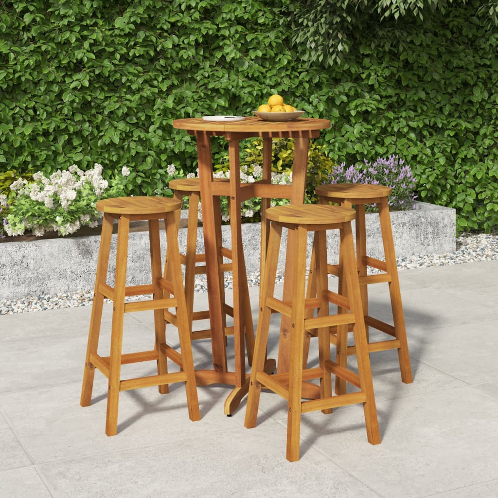 5 pcs conjunto de bar para jardim madeira de acácia maciça
