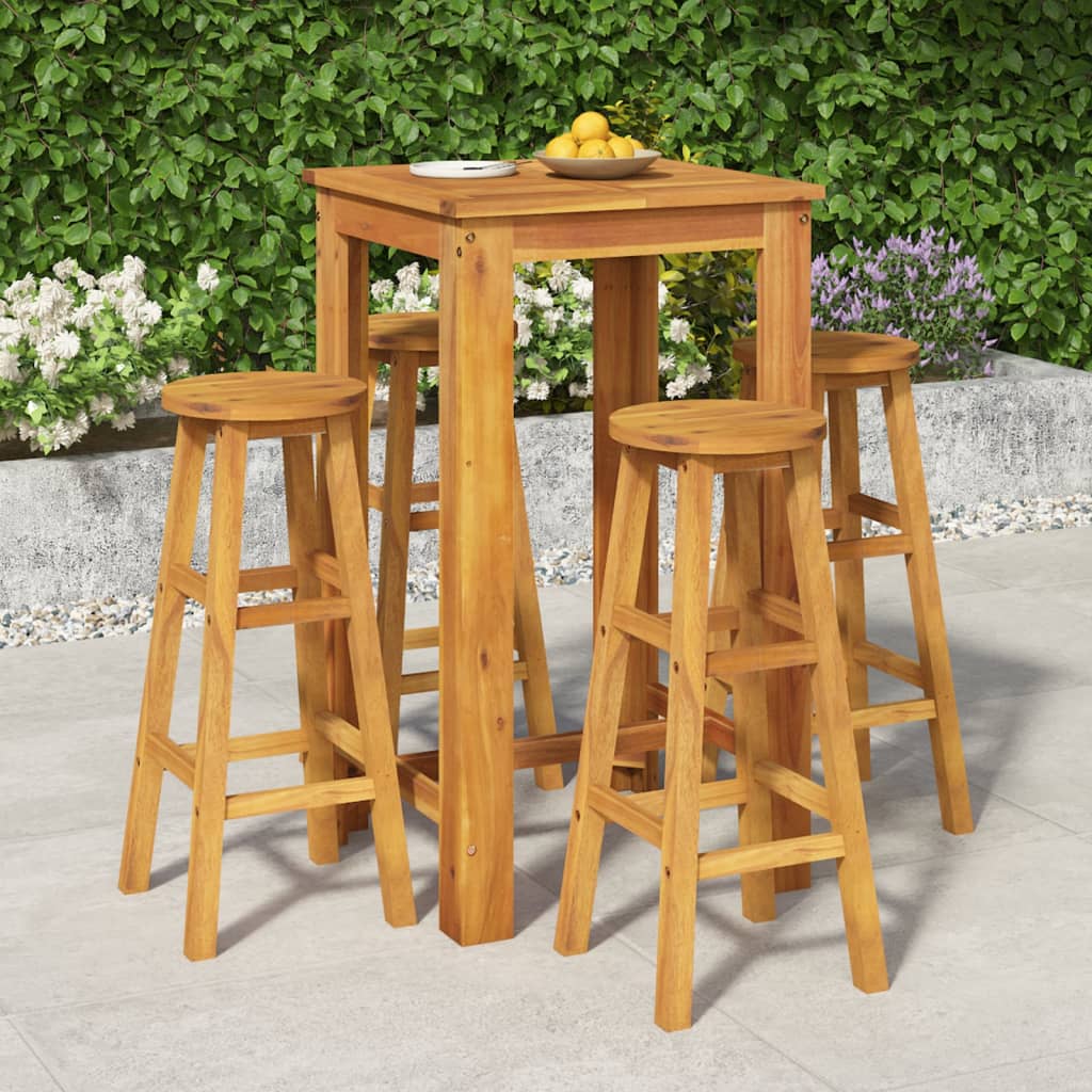 5 pcs conjunto de bar para jardim madeira de acácia maciça