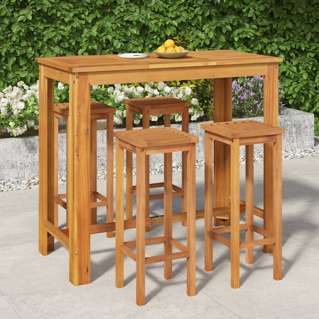 5 pcs conjunto de bar para jardim madeira de acácia maciça