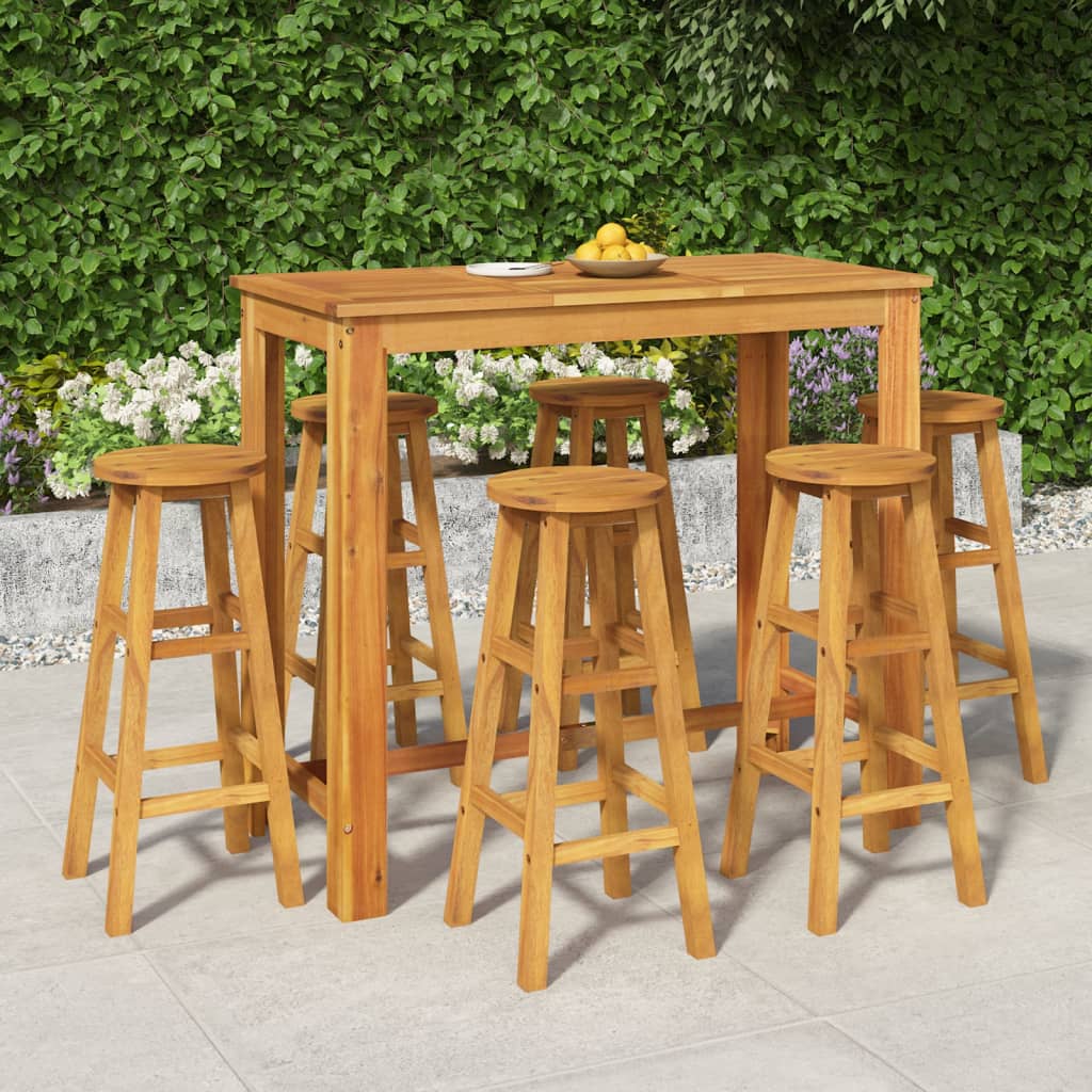7 pcs Conjunto de bar para jardim madeira de acácia maciça