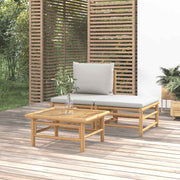 3 pcs conj. lounge de jardim bambu c/ almofadões cinzento-claro
