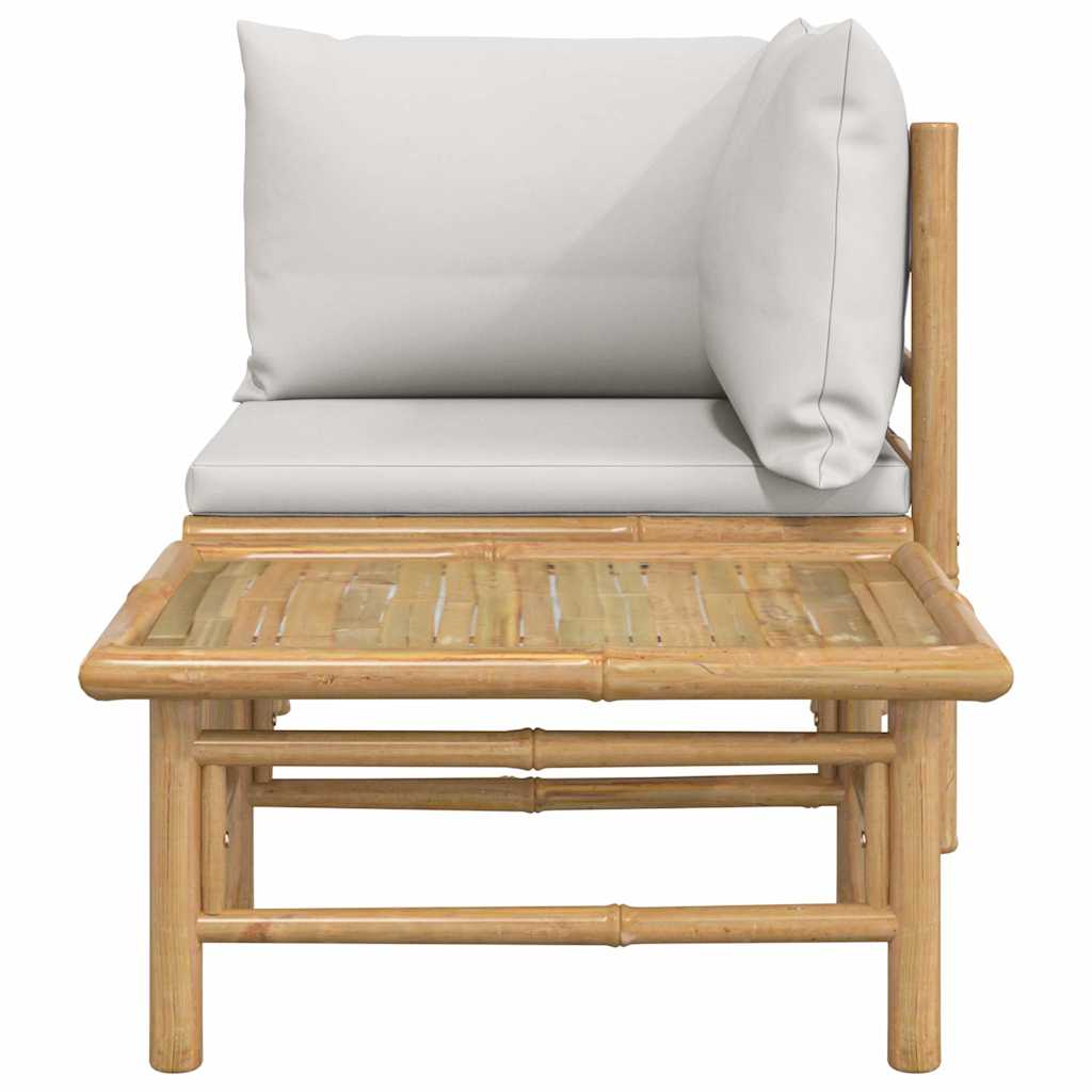 2 pcs conj. lounge de jardim bambu c/ almofadões cinzento-claro
