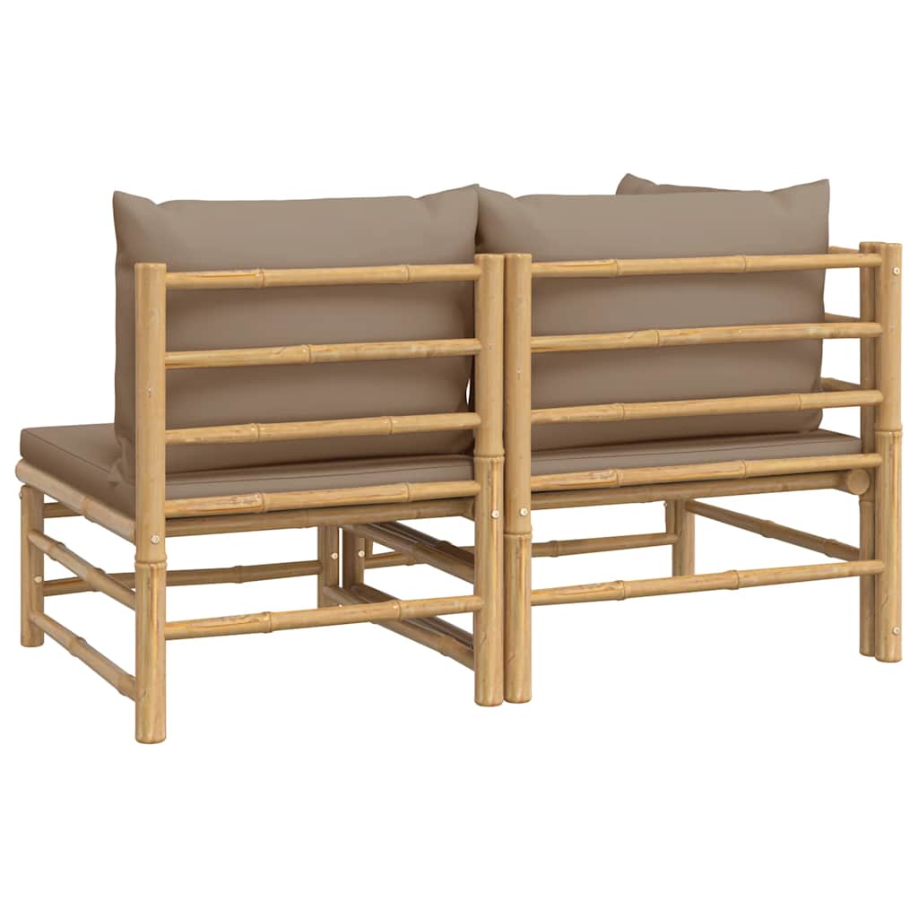 2 pcs conj. lounge jardim bambu almofadões cinzento-acastanhado