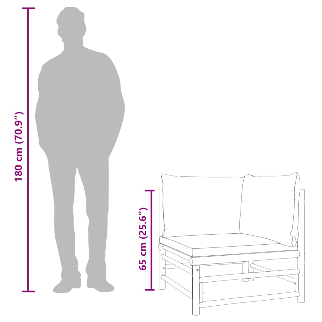 2 pcs conj. lounge jardim bambu almofadões cinzento-acastanhado