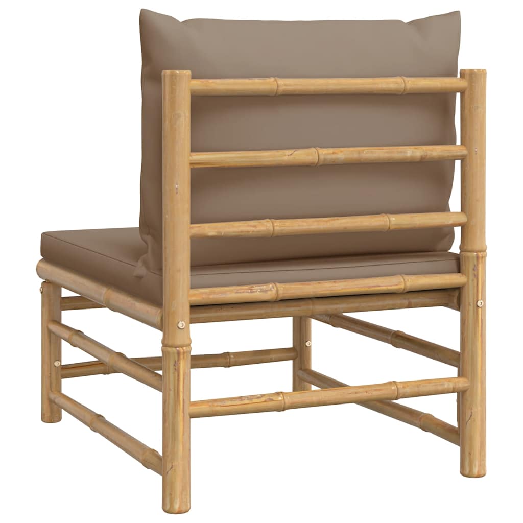 Sofá de centro jardim bambu c/ almofadões cinzento-acastanhado