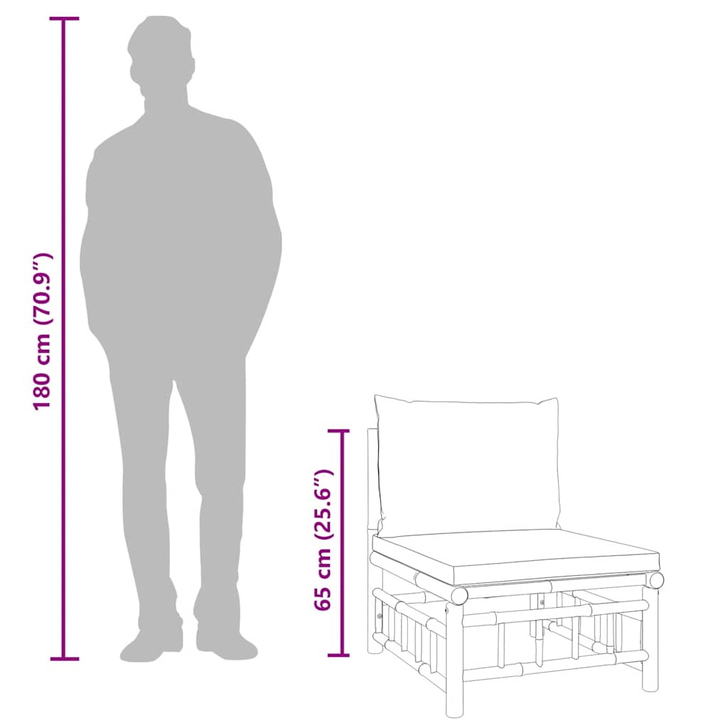 3 pcs conjunto lounge de jardim bambu c/ almofadões branco nata