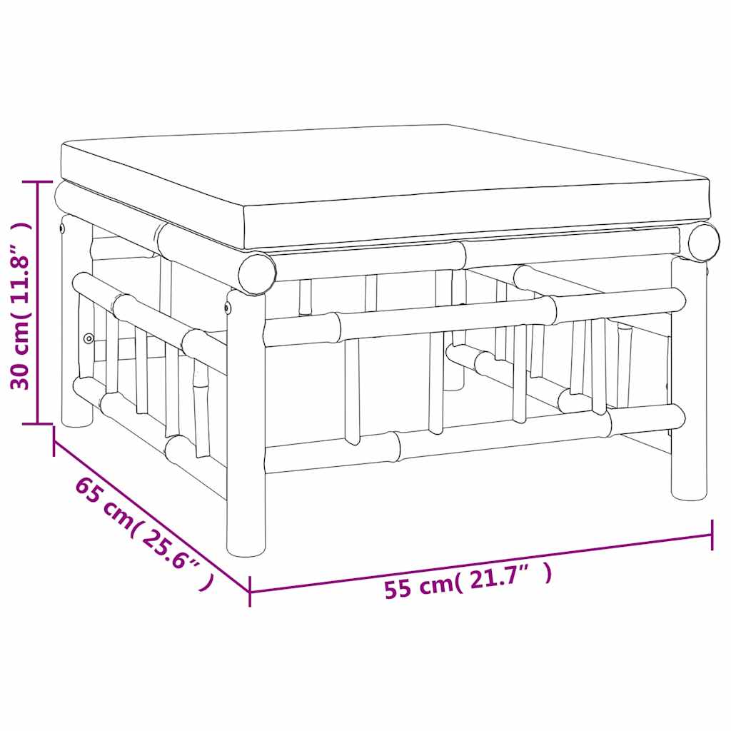 3pcs conj. lounge de jardim bambu c/ almofadões cinzento-escuro