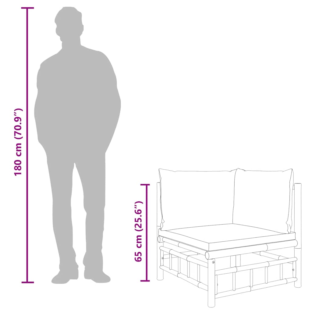 2pcs conj. lounge de jardim bambu c/ almofadões cinzento-escuro