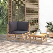 2pcs conj. lounge de jardim bambu c/ almofadões cinzento-escuro