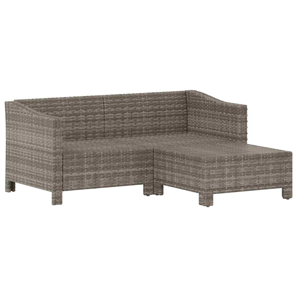 3 pcs conjunto lounge de jardim c/ almofadões vime PE cinzento