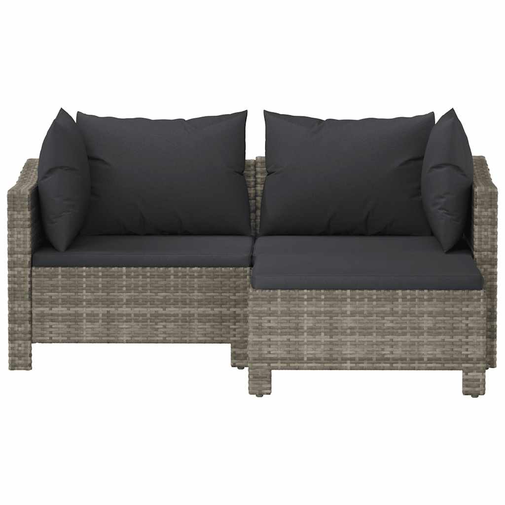 3 pcs conjunto lounge de jardim c/ almofadões vime PE cinzento