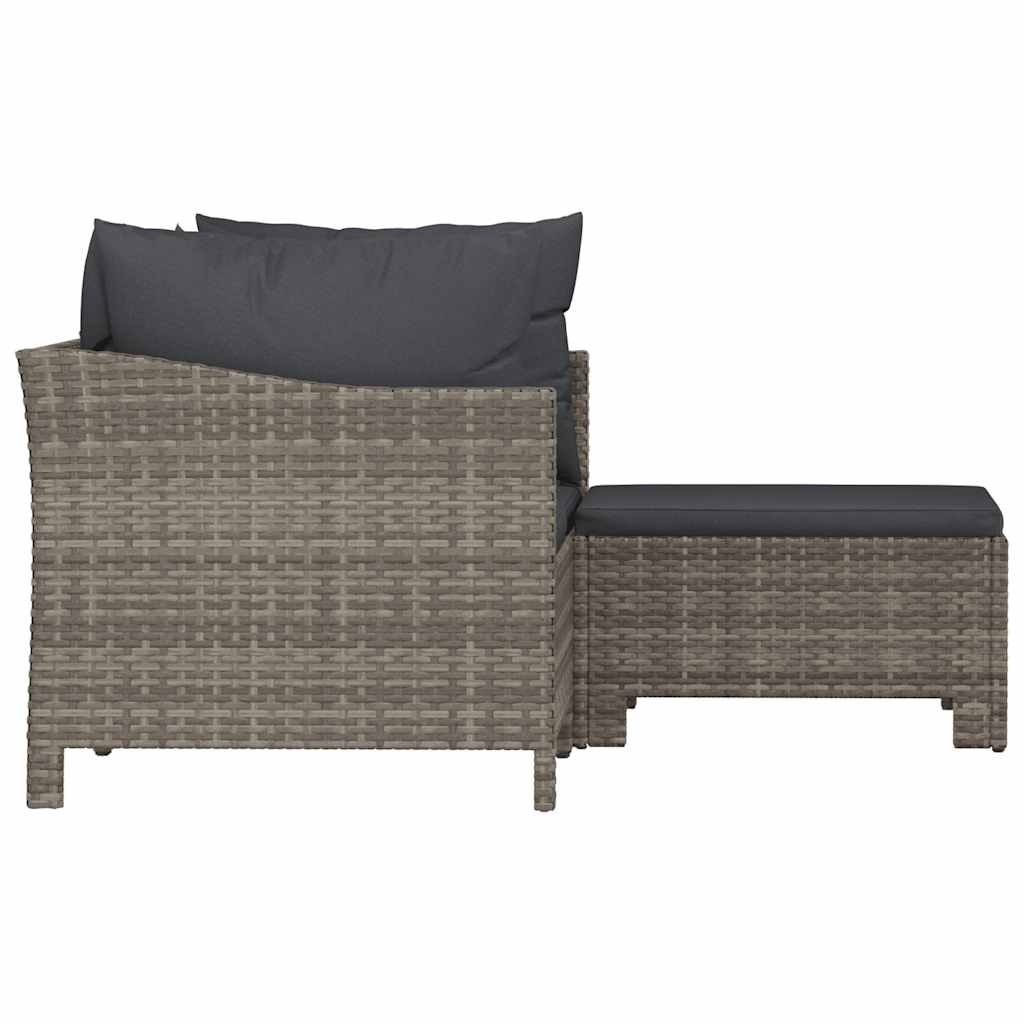 3 pcs conjunto lounge de jardim c/ almofadões vime PE cinzento
