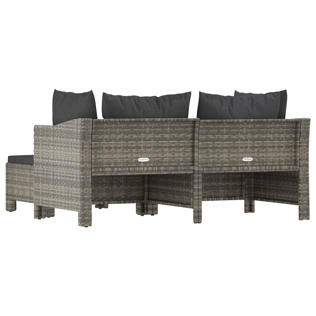 3 pcs conjunto lounge de jardim c/ almofadões vime PE cinzento
